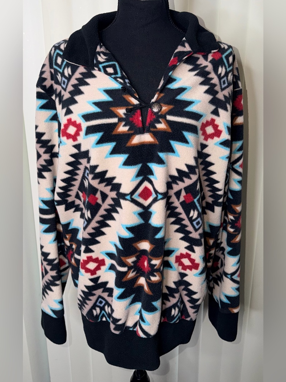Western Wits Women Sz S Fleece Aztec Pullover Southwestern Boho Cream Black